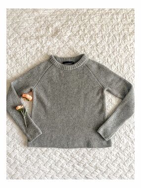 Jenni Kayne 100% Cashmere Ribbed Crewneck Sweater Gray Size S